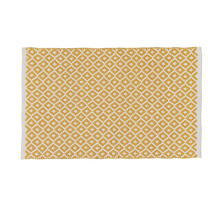 Tapis de bain rectangulaire GoodHome Koros coloris blanc et jaune miel en coton L.80 x l.50 cm