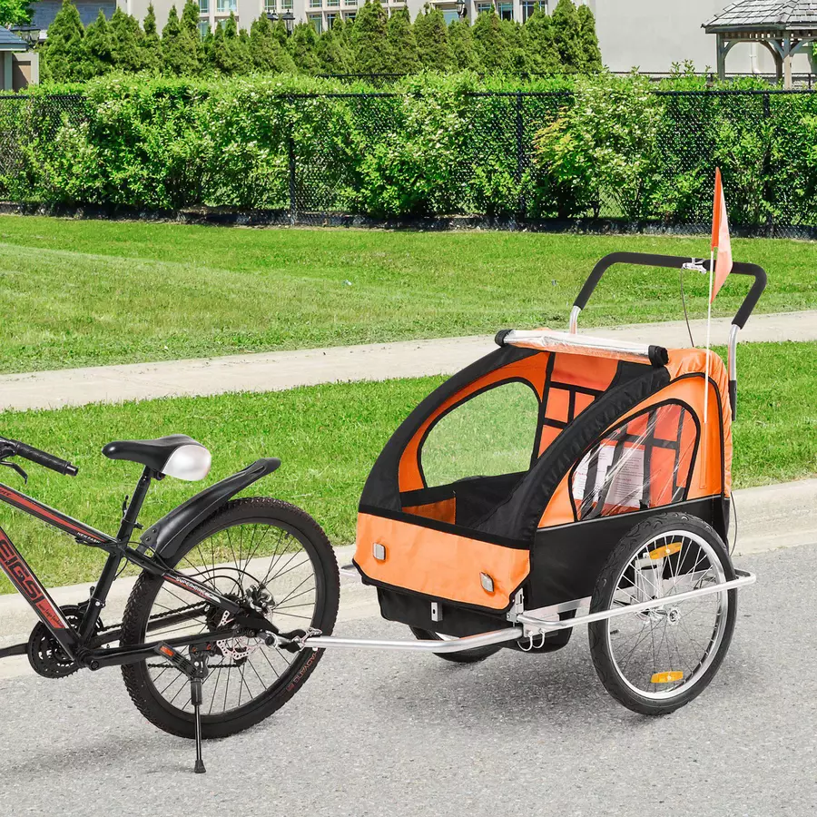 HOMCOM Kinderanhänger mit Staufach orange, schwarz