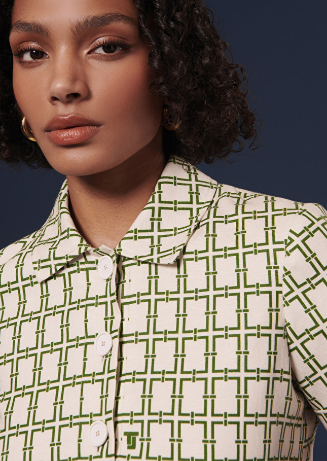 Robe Romarinécrue à motif graphique vert