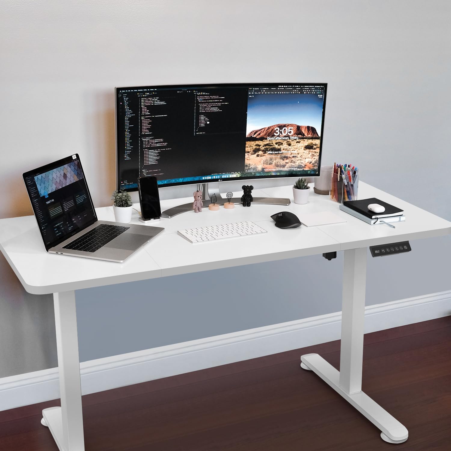 Homall Höhenverstellbarer Schreibtisch mit USB-Buchse 140x60 cm, Computer Stehschreibtisch, Ergonomischer Homeoffice-Tisch (140x60cm, Weiß)