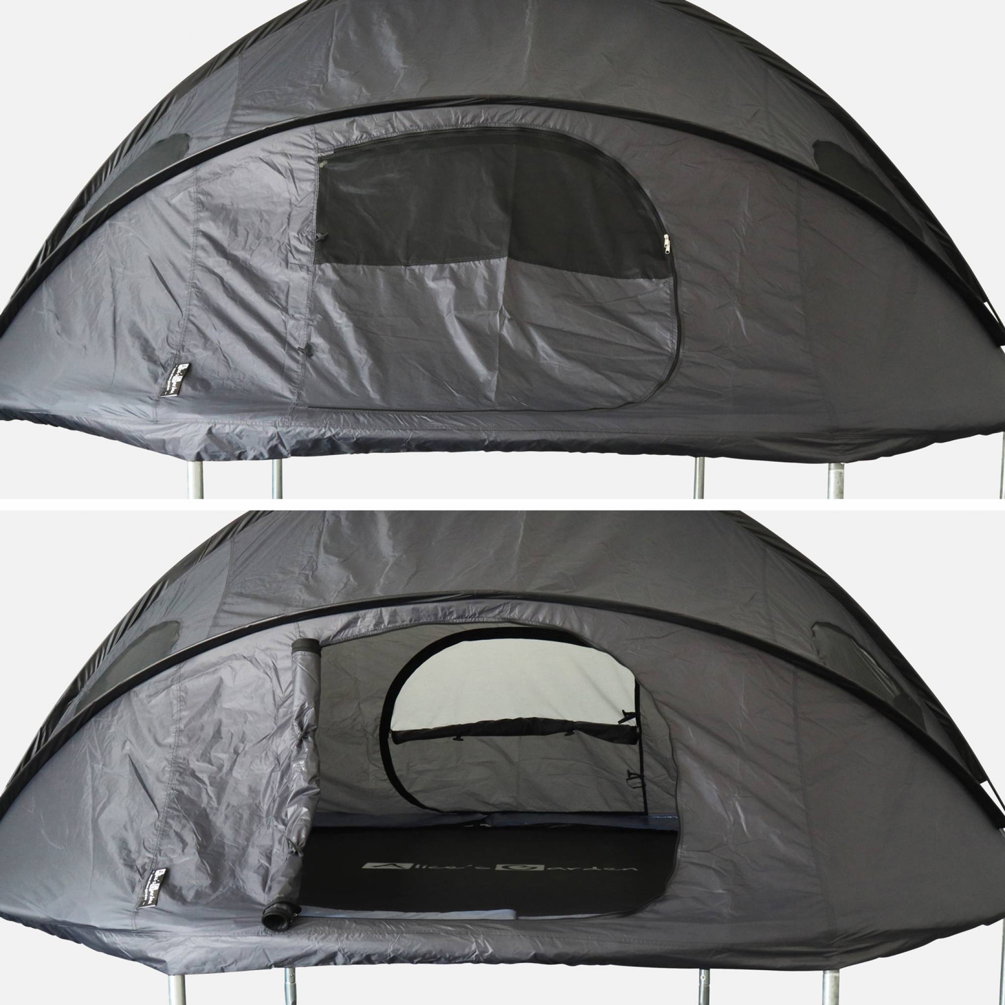 Trampoline 305cm gris avec pack d'accessoires + tente de camping avec sac de transport