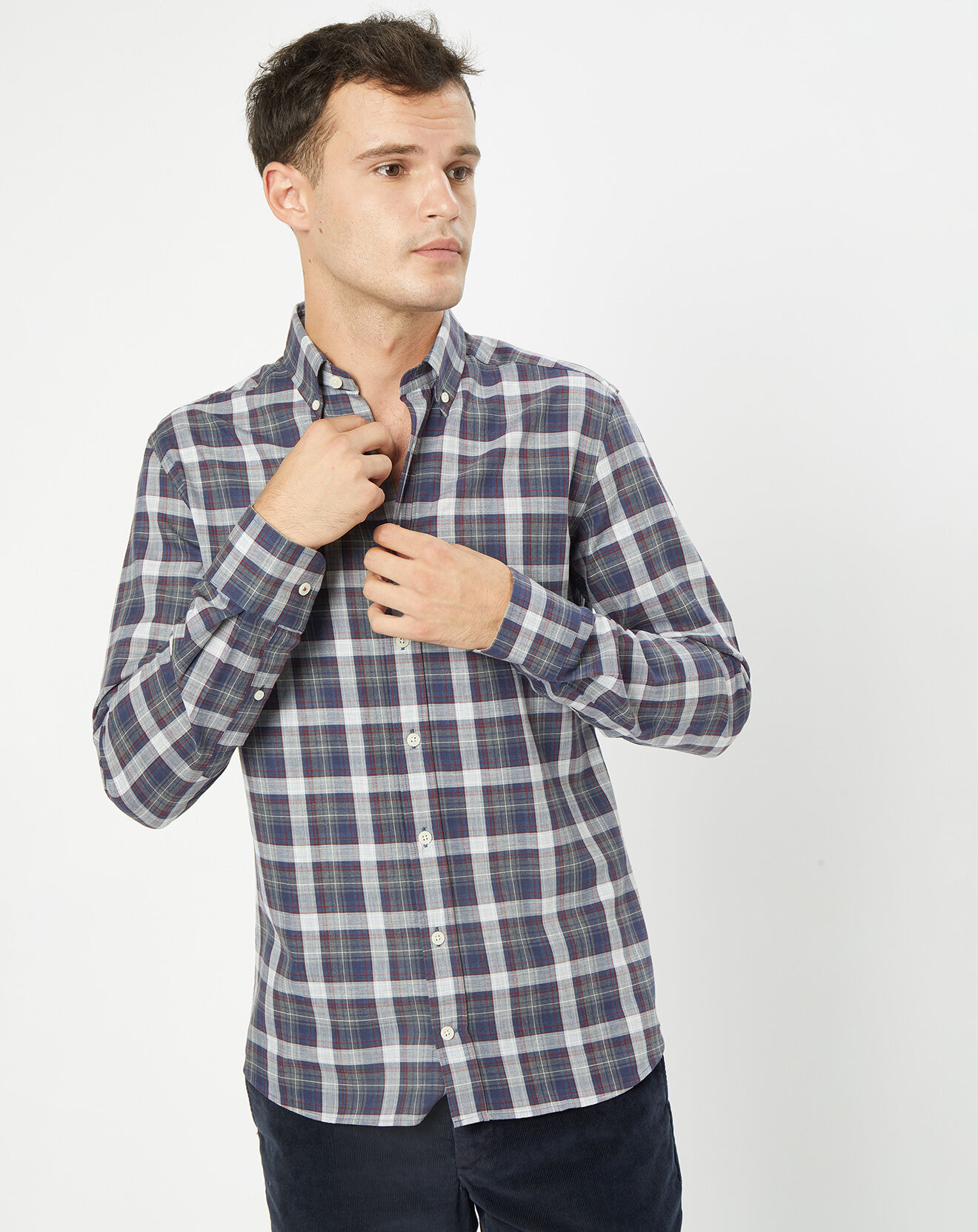 Hackett London Chemise Slim Fit Moy à carreaux gris/bleu/rouge