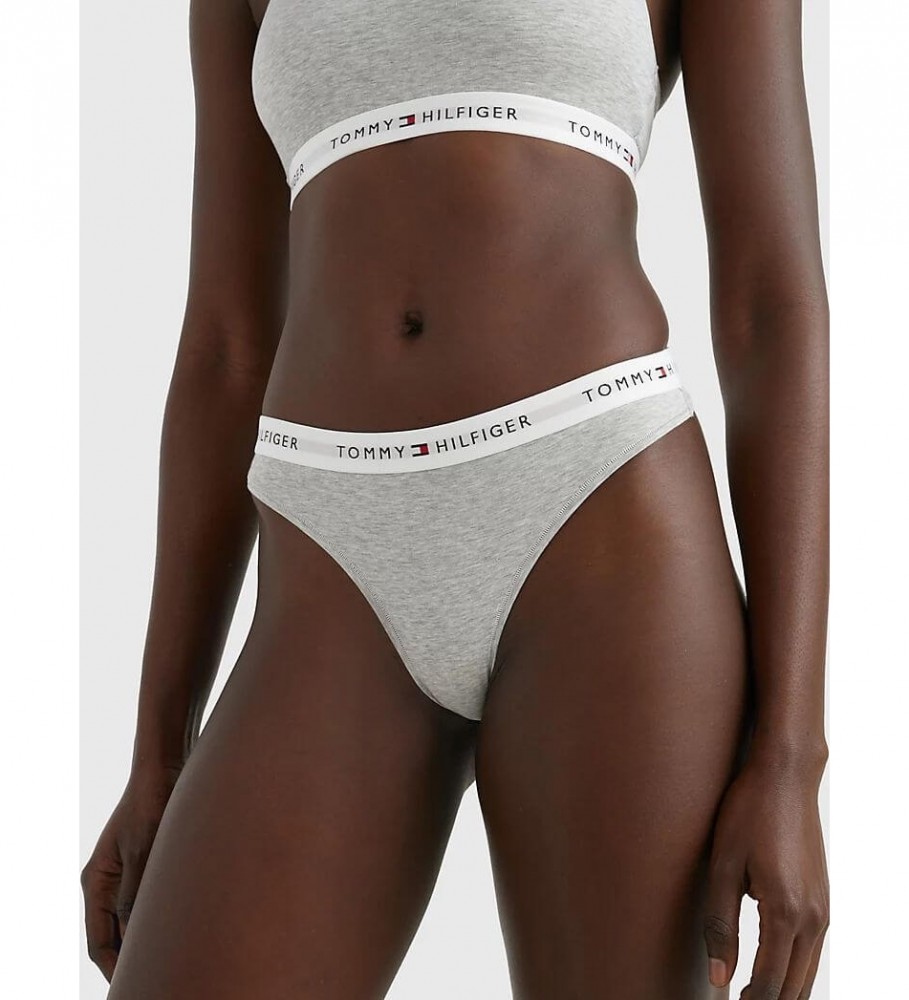 Calcinha fio dental Tommy Hilfiger com logo na cintura, cinza