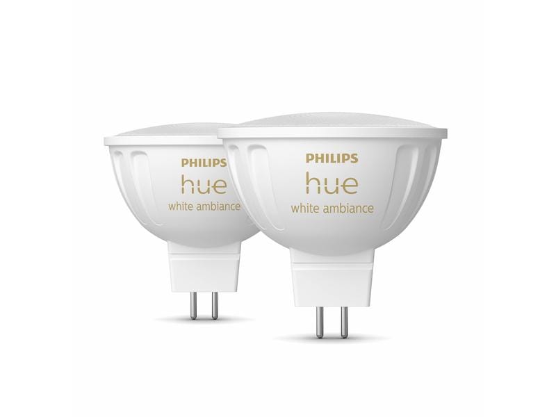 Philips Hue Leuchtmittel White Ambiance MR16 Doppelpack 400 Smartes Spot-Leuchtmittel für Leuchten mit GU5.3 Sockel