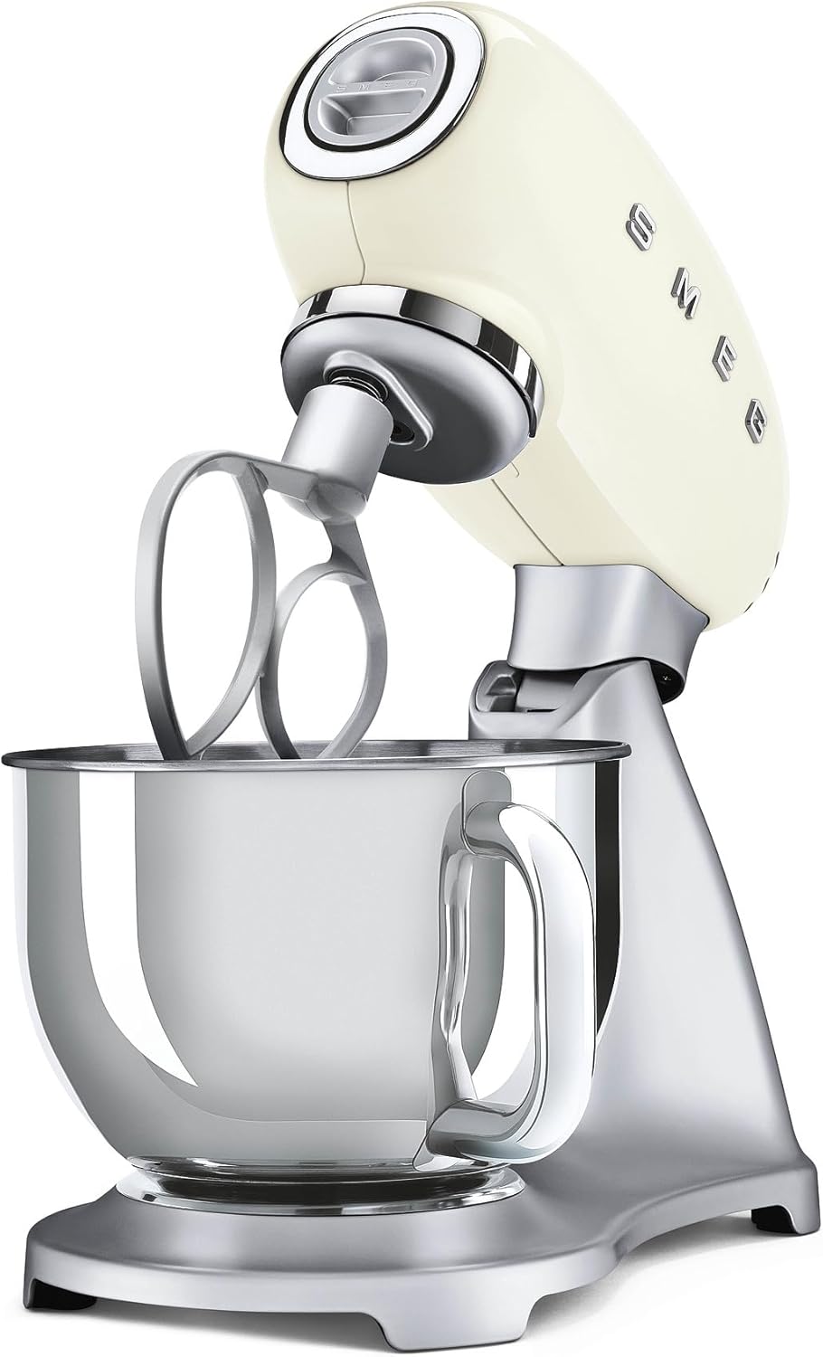 Smeg, SMF02CREU Küchenmaschine, 10 Geschwindigkeitsstufen, Planetenrührwerk, Sicherheitsabschaltung, 2 Rührbesen, Kugelgriff aus Edelstahl, 800 W, Creme
