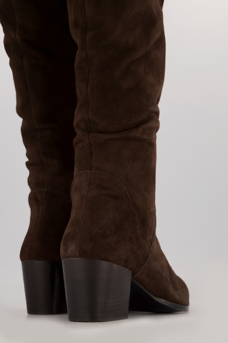 Lederstiefel, XL-Schaft, Veloursleder, Raffungen Weite H