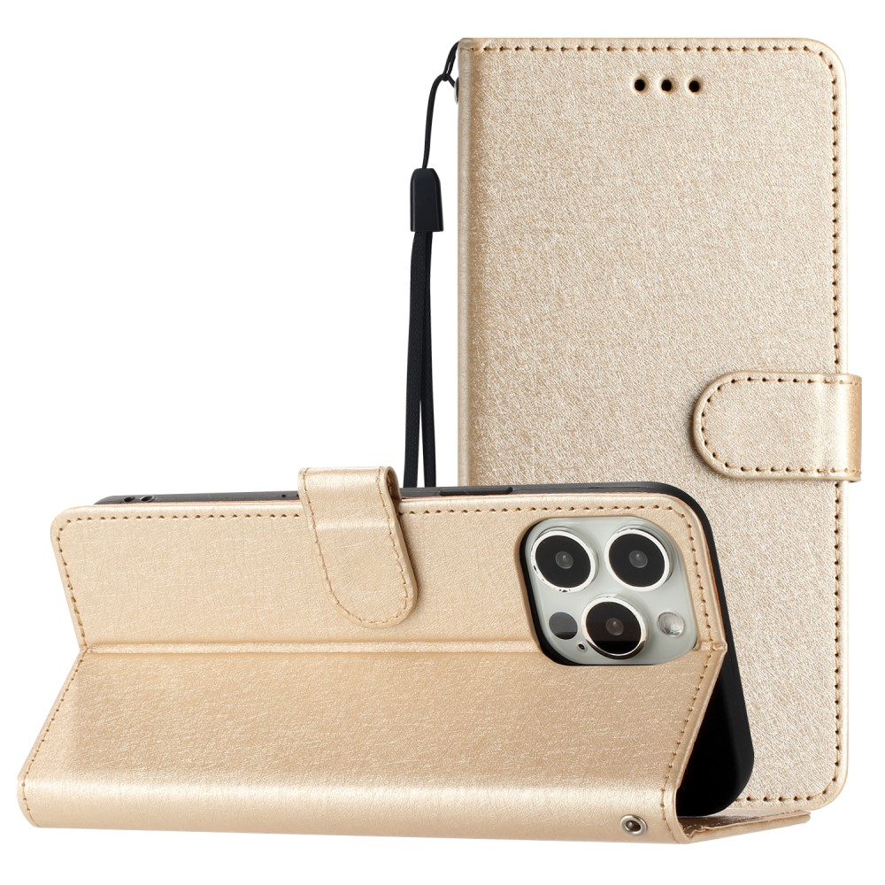 iPhone 15 Pro Leder Tasche Flipcover Wallet mit Kartenfächern - Gold