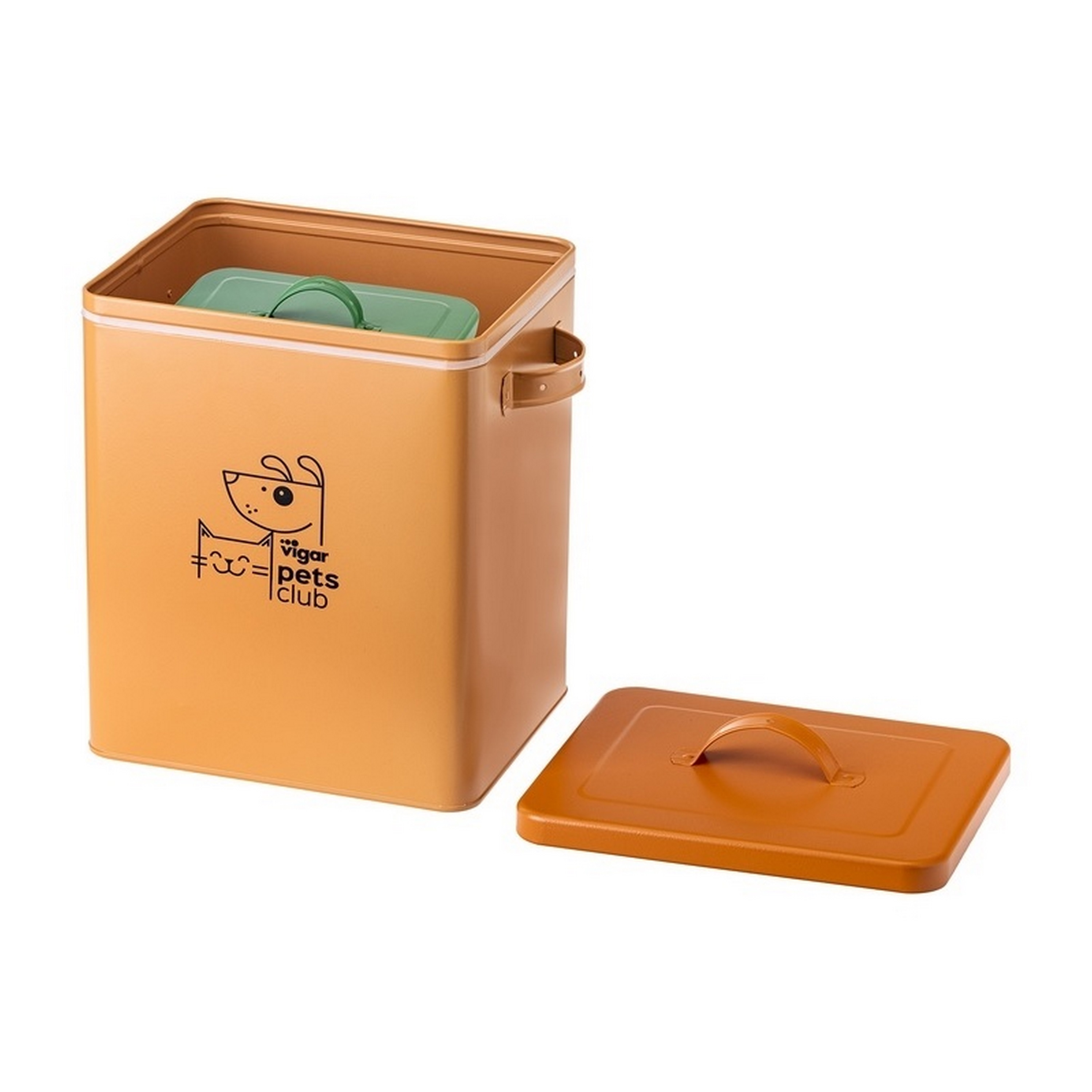 Conjunto de 2 recipientes metálicos Pets Club, tamanhos pequeno (5L) e grande (12L).