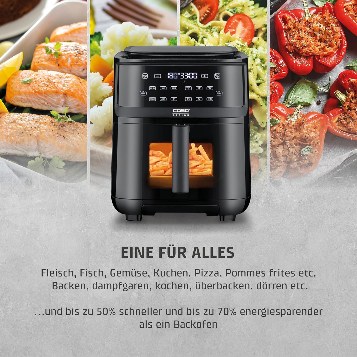 CASO AirFry & Steam 700 - Heißluftfritteuse und Dampfgarer - Testurteil: Sehr Gut, extra großes Korbvolumen 7 Liter, Dampfgarer & Airfryer, Fritteuse ohne Öl/Fett, Schwarz