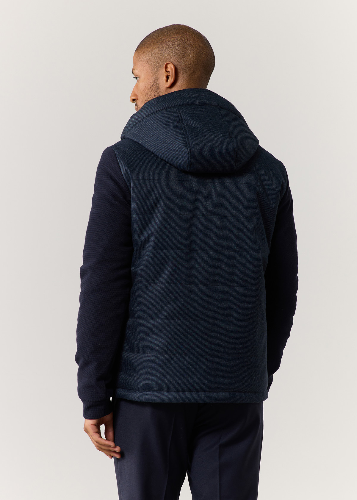 Doudoune light manches longues unie bleu jeans à capuche amovible