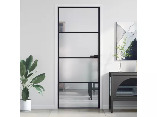 Porte intérieure mince noir 83x201,5 cm verre trempé aluminium