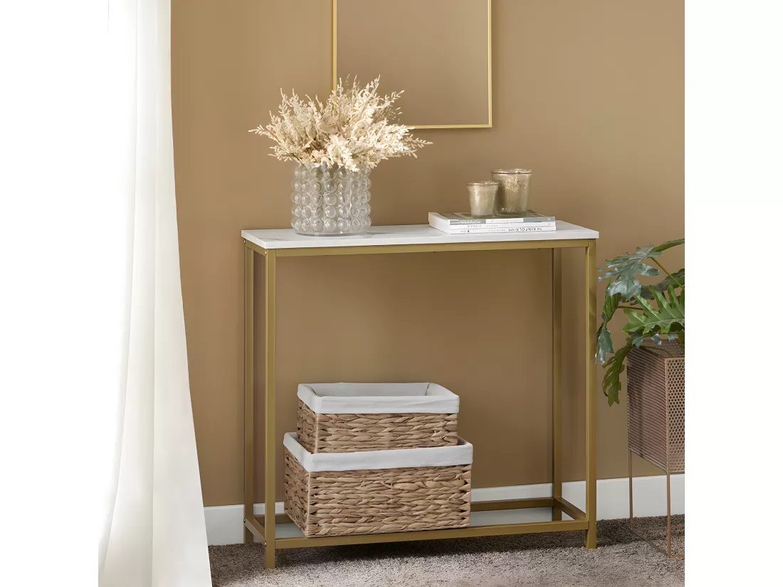Table Console Table d'Appoint Bout de Canapé Table d’Entrée Effet Marbre Cadre, FSB29-G