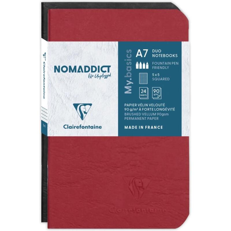 Set de 2 carnets piqûre Age Bag 7,5x12cm 48 pages petits carreaux Couleurs assortis - Assortis