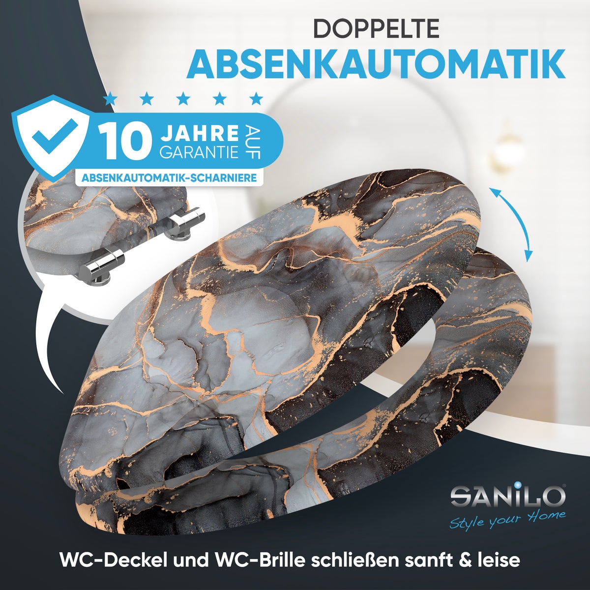 Toiletzitting met softclose-mechanisme, marmer, abstract