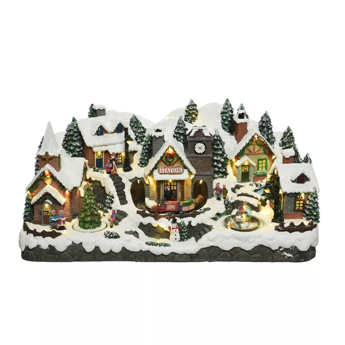 Village de Noël lumineux Montagne enneigée