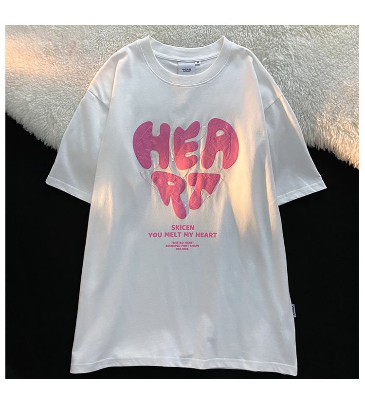 Rosesand - Koppel bijpassende korte mouwen hart & letterprint losvallend T-shirt