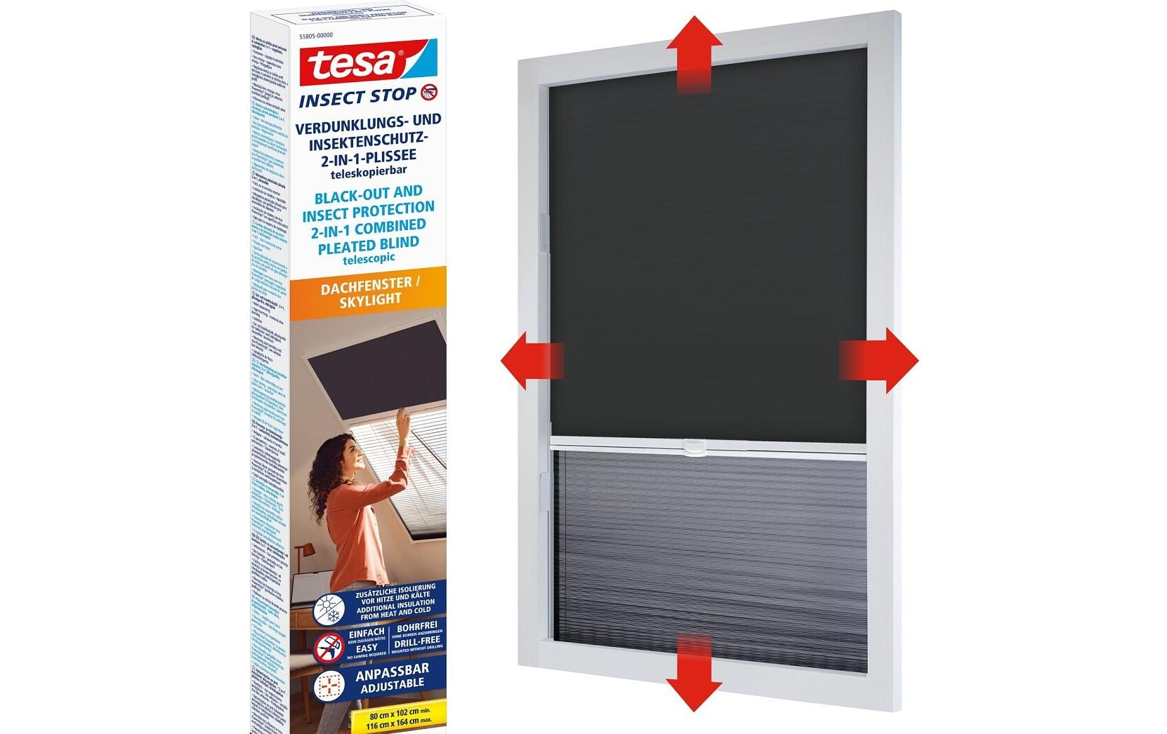 tesa Fliegengitter-Gewebe »2-in-1-Plissee Dachfenster«