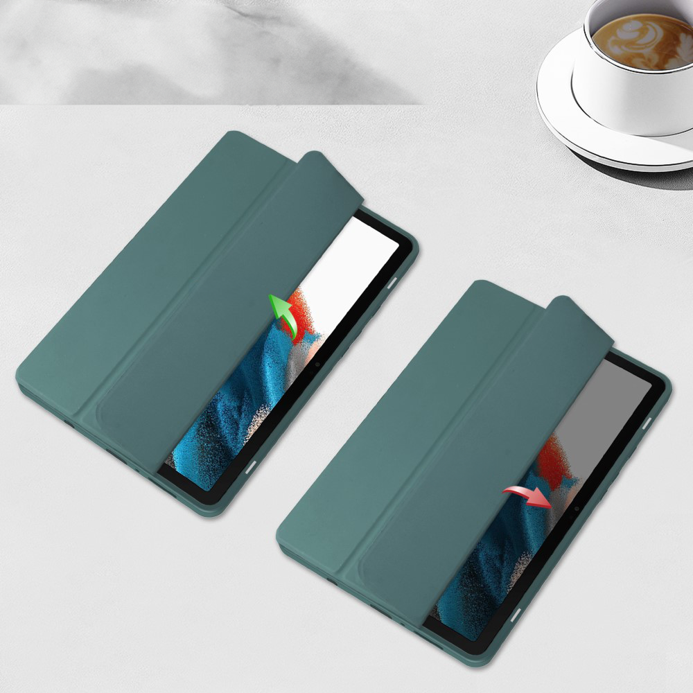 Samsung Galaxy Tab A11 / A9 Smart Cover Hybrid Hülle Leder Tasche Flip Cover   S-Pen Halterung - Dunkelgrün / Transparent