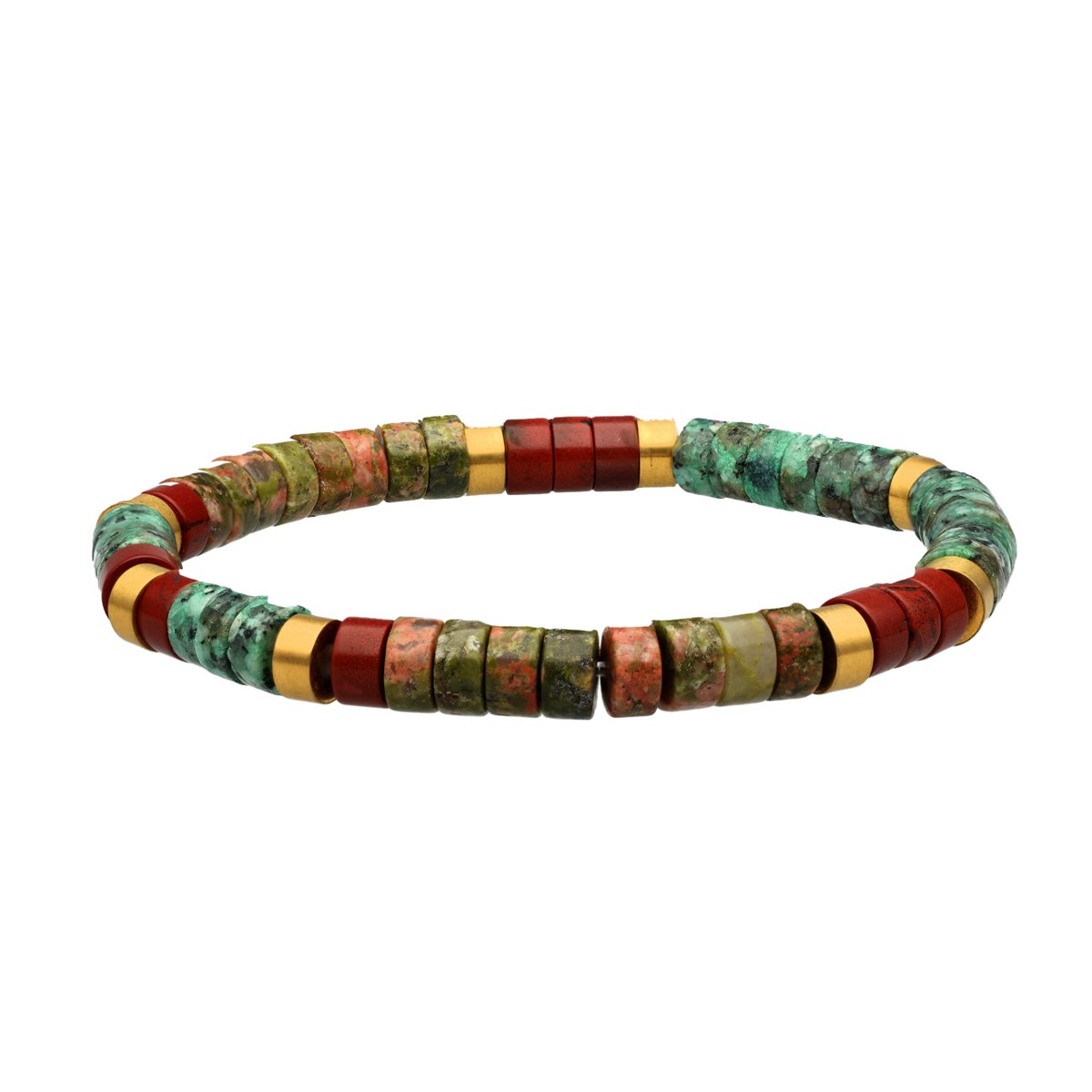 Bracelet Perles Heishi Unakite Turquoise Africaine Et Jaspe Rouge-XS-14cm