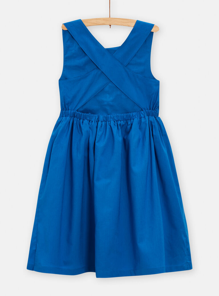 Robe bleu broderies fleuries pour fille
