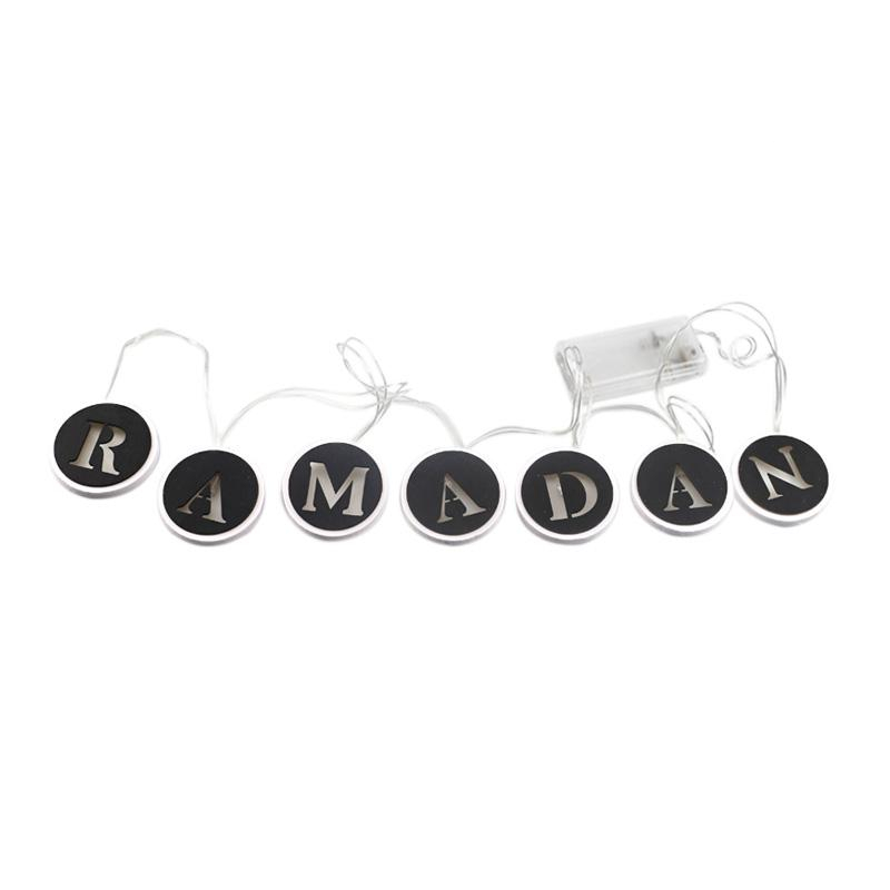 (1.3m) 7 LED's Ramadan Deko Lichterkette Kreise Eid Mubarak Beleuchtung (Batteriebetrieben) - Warmweiss