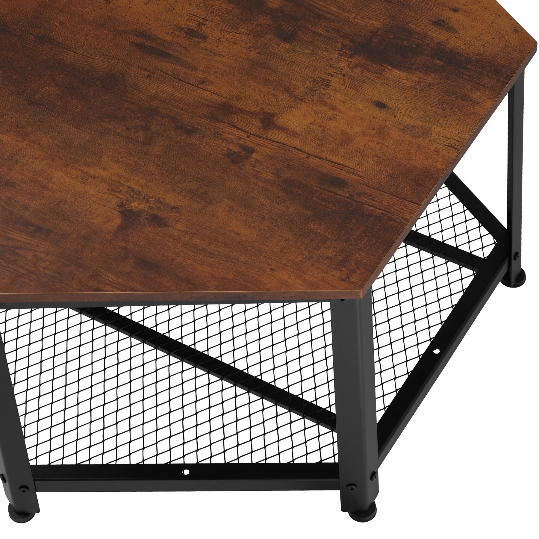 tectake® Couchtisch, Industrial Style, sechseckig mit Gitterablage, 86,5 x 75 x 46,5 cm