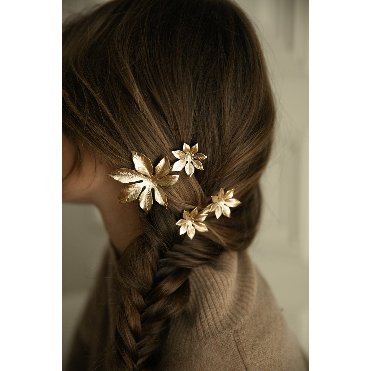 maxi barrette fleurs doré à l'or fin - CHLORIS
