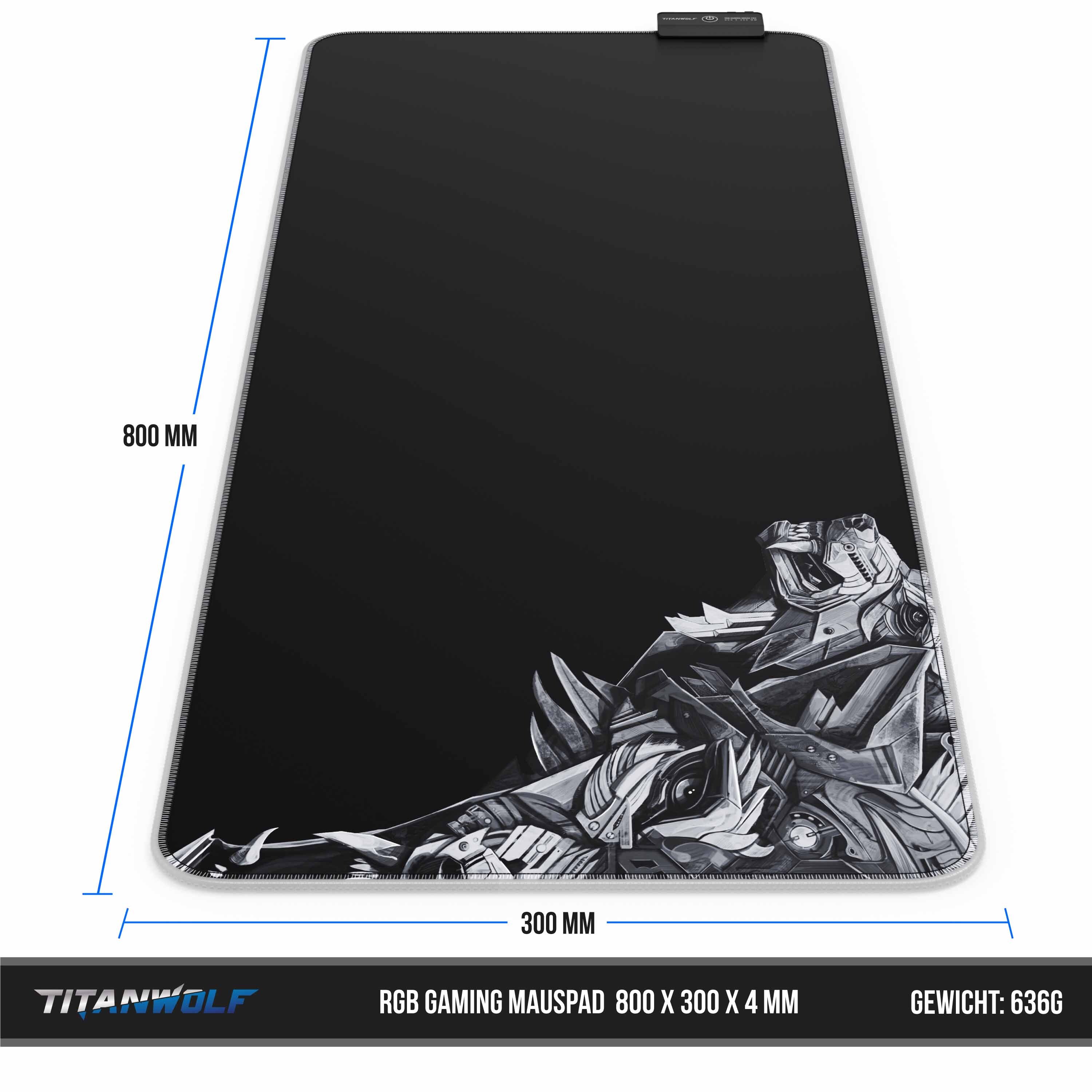 Titanwolf RGB Gaming Mauspad, Mousepad XL 800 x 300mm verbessert Präzision & Geschwindigkeit, Titanwolf