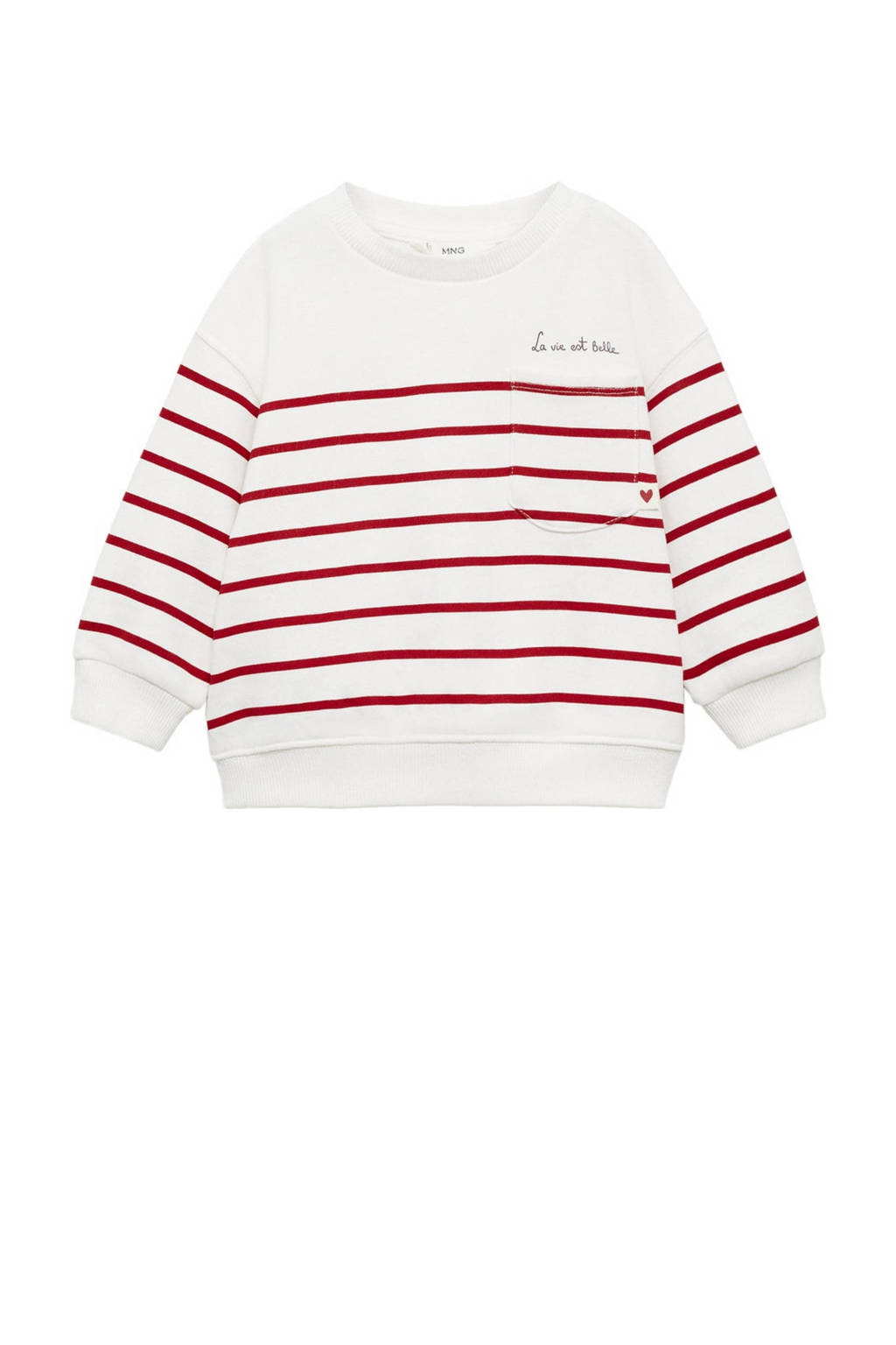 Mango Kids gestreepte sweater wit/rood