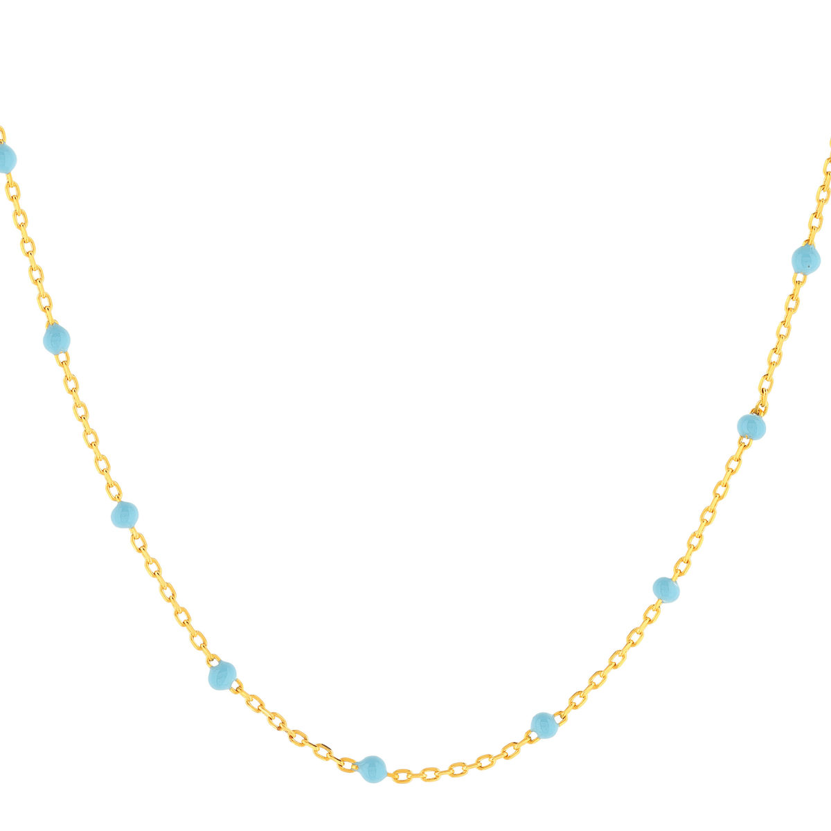 Collier plaqué or jaune et résine bleue 45 cm