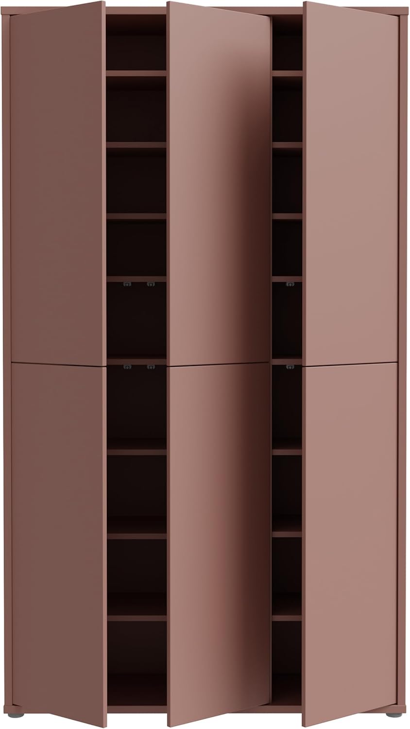 Forte Alice Springs Schuhschrank 100 110, moderner Schrank mit 6 Türen, 15 Einlegeböden, Holzwerkstoff, Terrakotta, 109,2 cm breit x 191,9 cm hoch x 34,9 cm tief