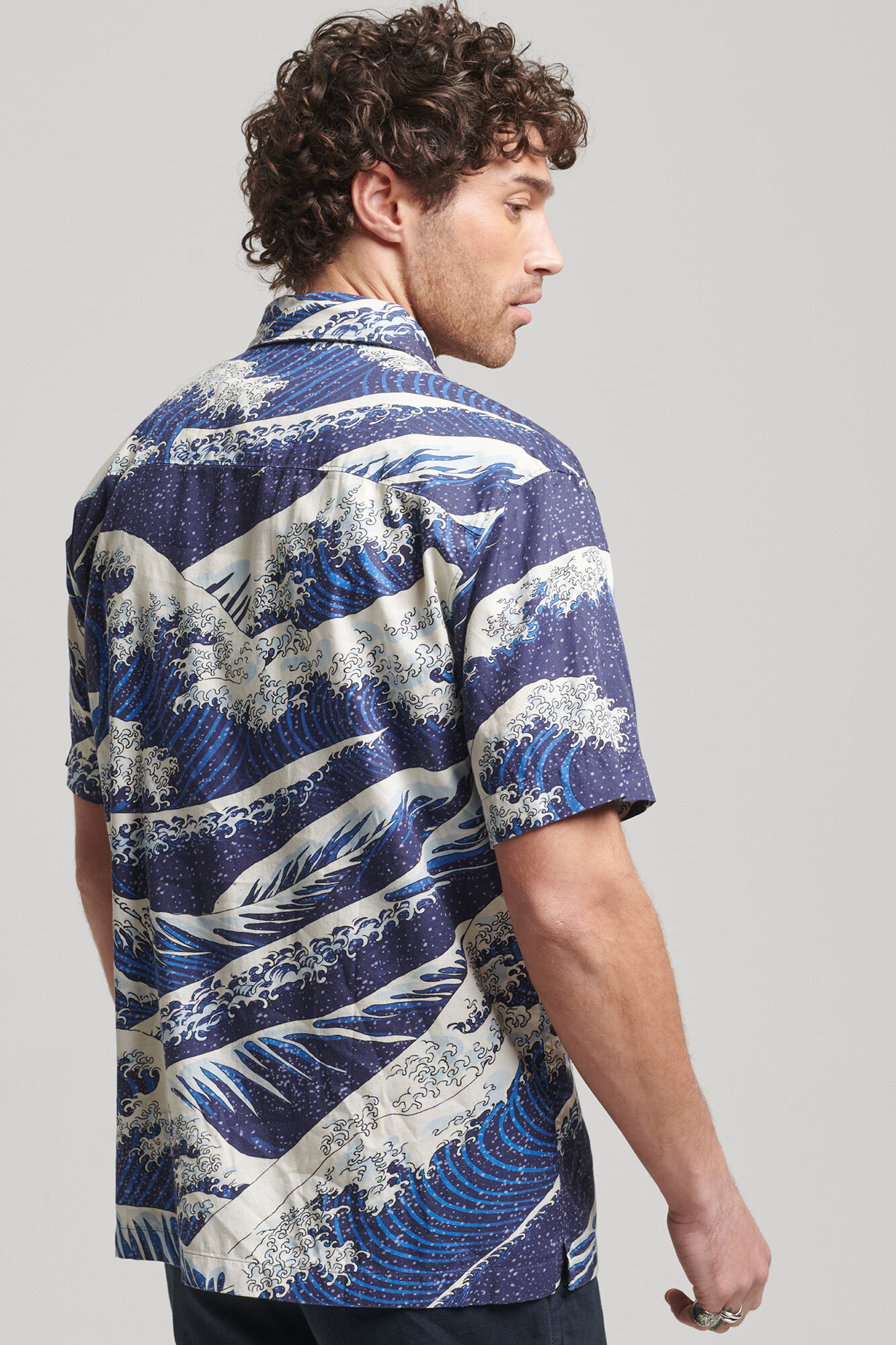 Camisa havaiana vintage de manga curta - Estampa azul
