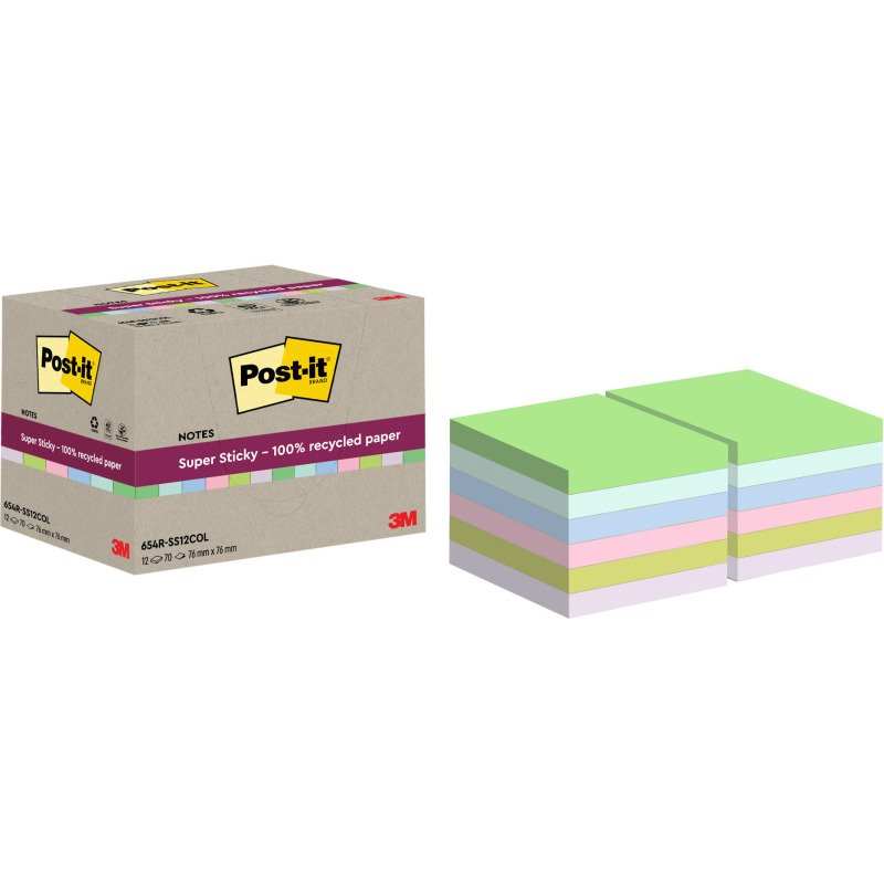 Notes repositionnables recyclées couleurs Super Sticky Post-it - bloc de 70 feuilles = Pour l'achat notes repositionnables, 1 sachet de M&M OFFERT