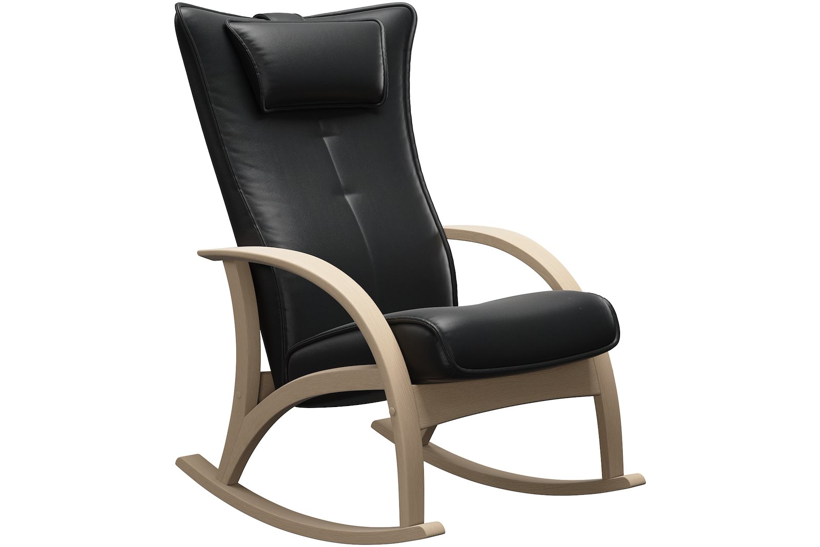 Delta Comfort gyngestol Hud Classic Nero med ben i hvitoljet eik