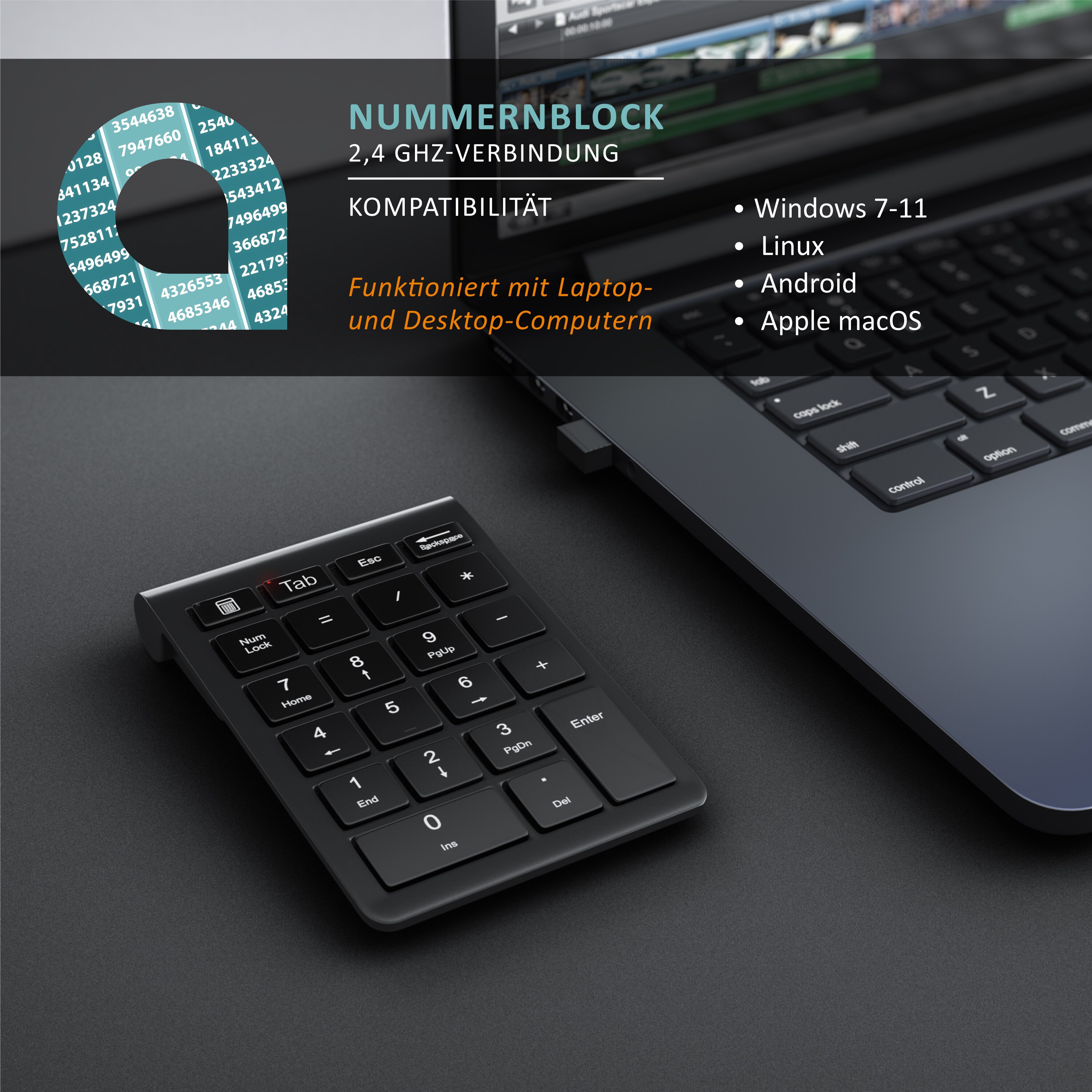 Aplic Bluetooth Numpad - Wireless Ziffernblock mit Multifunktionstasten - Keypad Aluminium - 35 Tasten - Bluetooth 3.0 - Kabellos