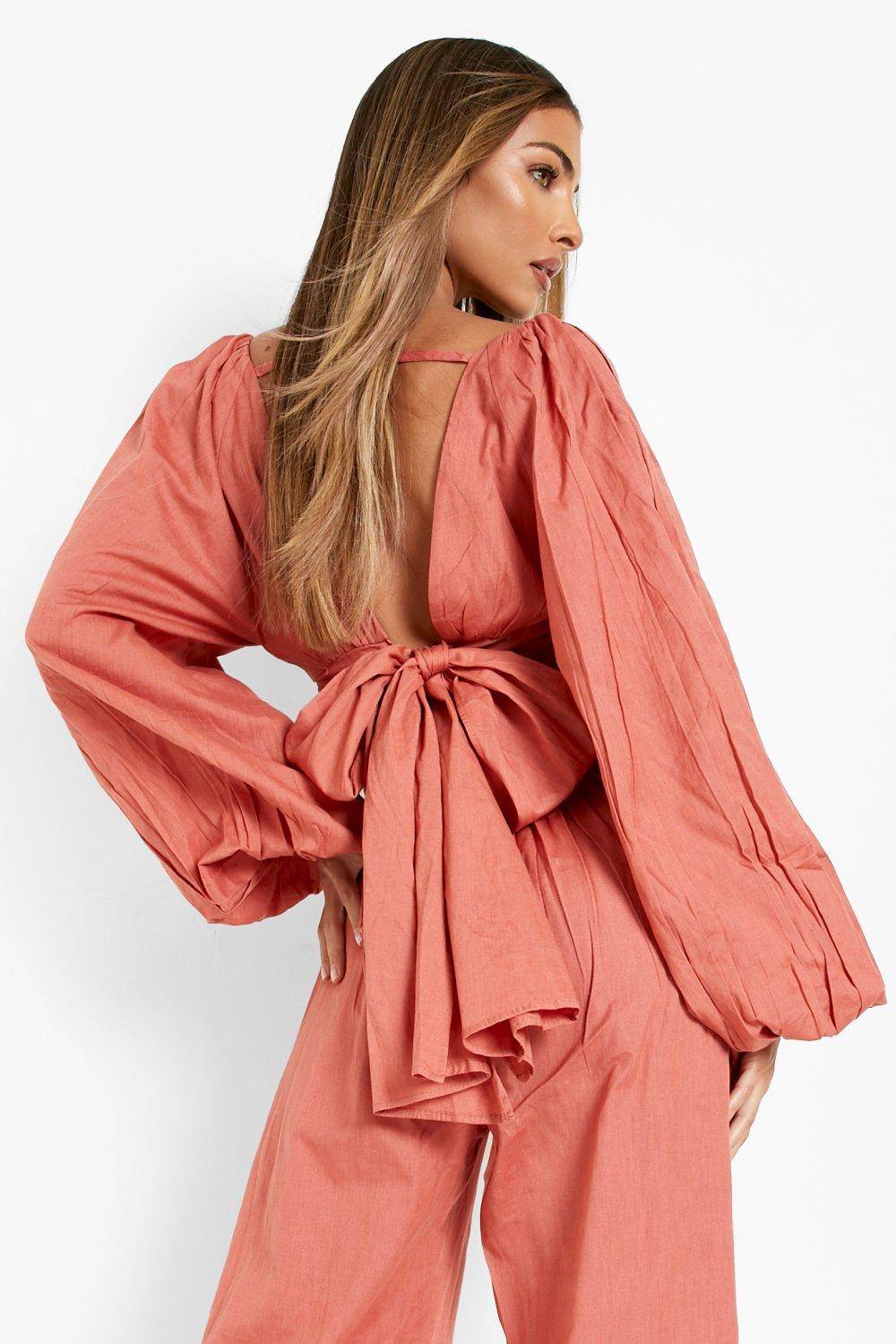 boohoo Linen Look Crop à manches ballon et pantalon large