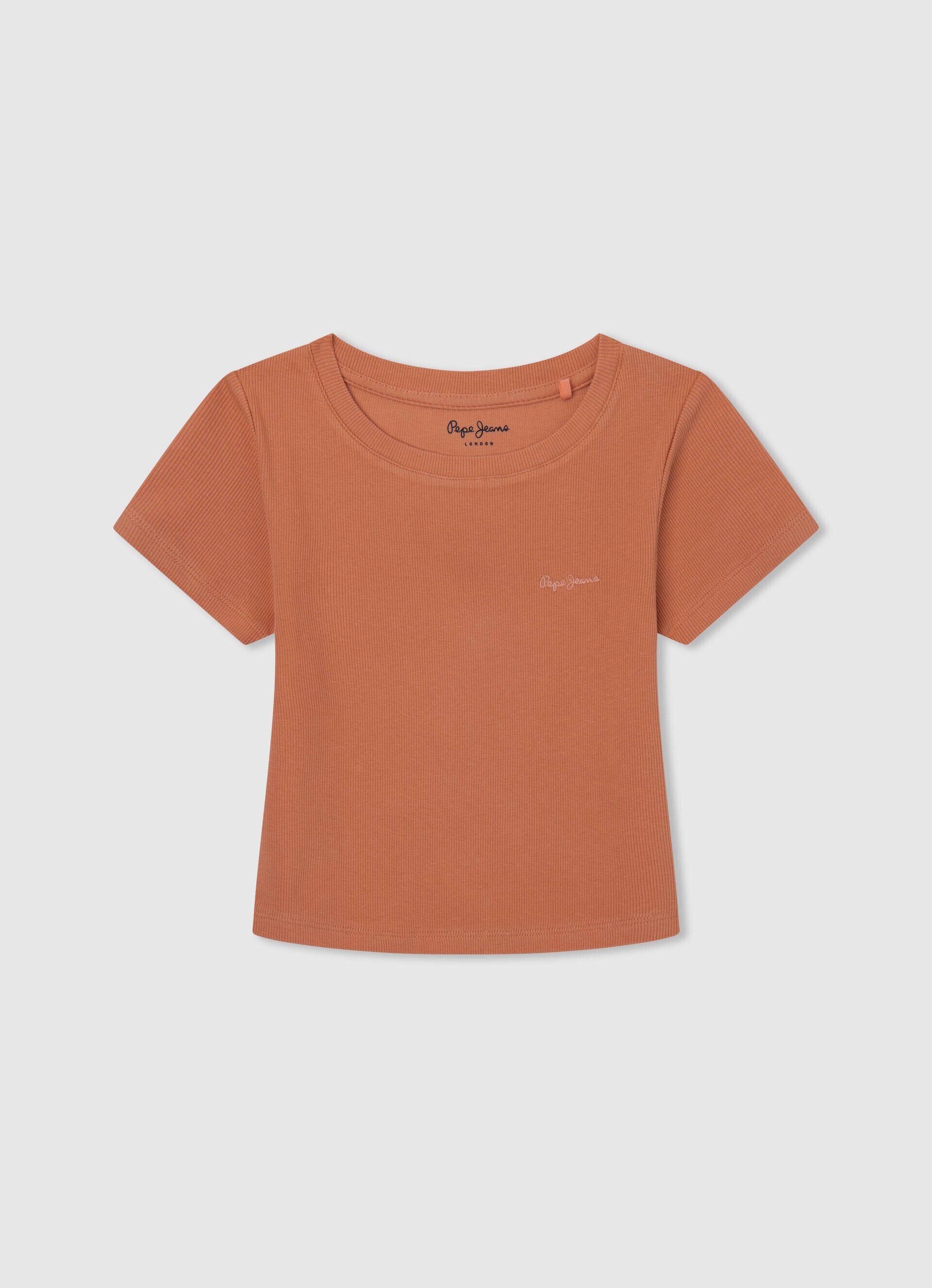 Camiseta canelada com logo bordado - pêssego e laranja