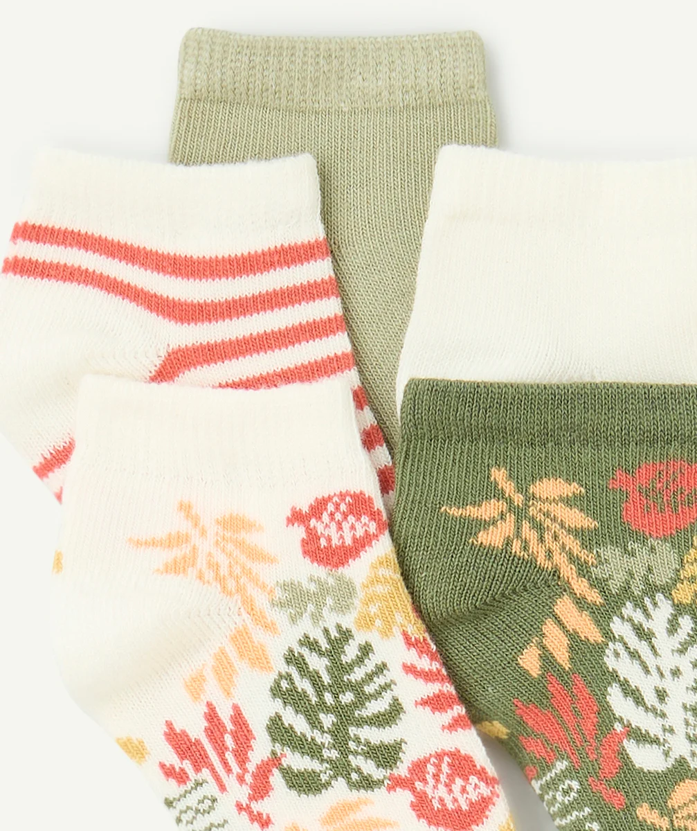 lot de 5 socquettes bébé garçon thème feuillage rouge et kaki
