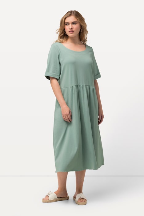Jersey-Midikleid, A-Linie, Rundhals, Halbarm