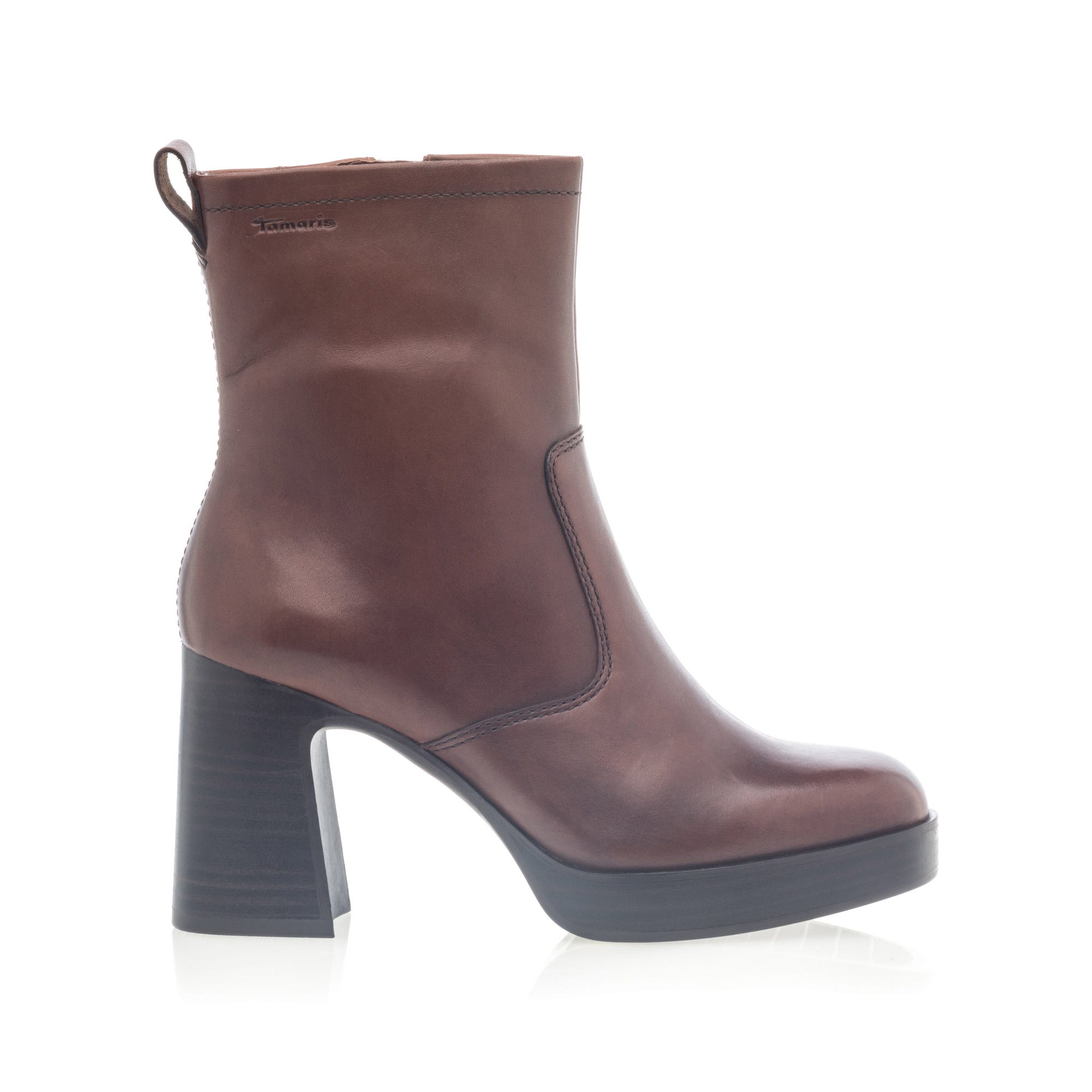 Bottines à talon Femme en cuir cognac