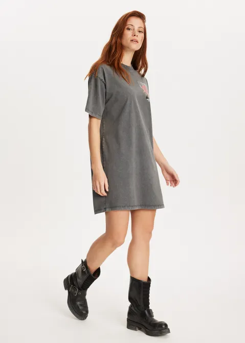 T-shirt jurk met print roos grijs (GRS)