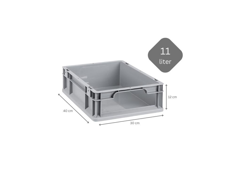 PROREGAL Eurobox NextGen Store HxBxD 12 x 30 x 40 cm 11 liter Voorzijde Open Euro Container Transportbox