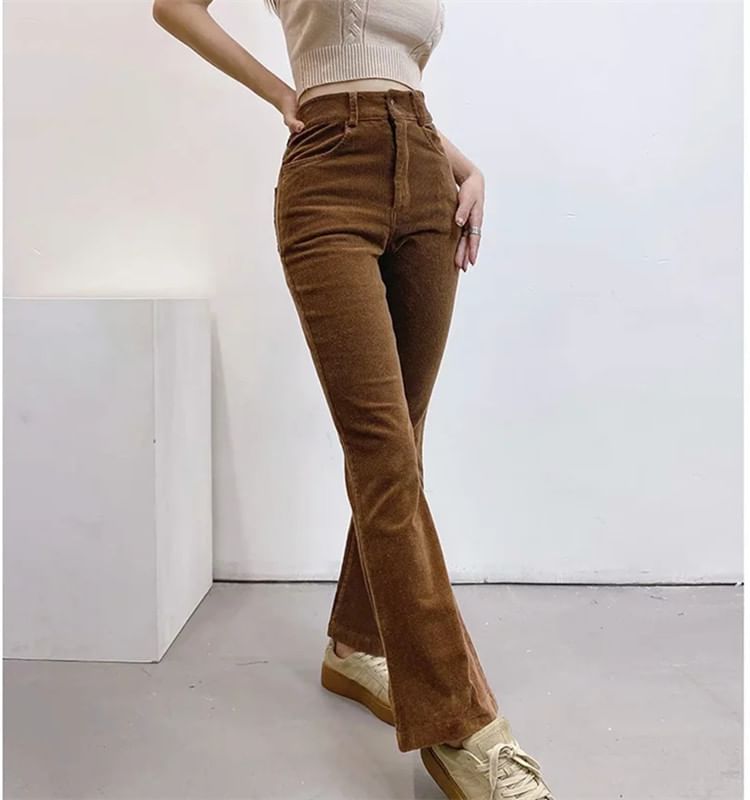 Flotto - Hoge taille effen corduroy flared broek