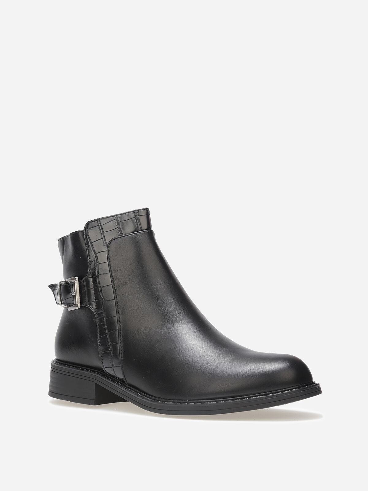 Bottines bi-matières à boucle métallique- Noir