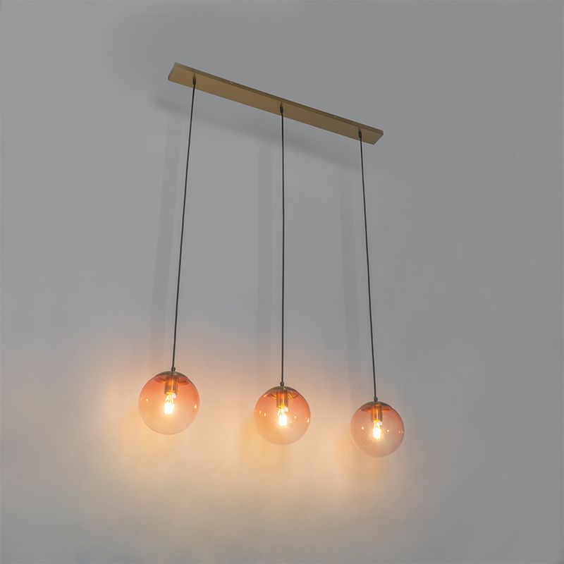 Art deco hanglamp messing met roze glas 3-lichts - Pallon