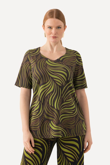 Slinkyshirt, Palmenblätter, Herzausschnitt, Halbarm
