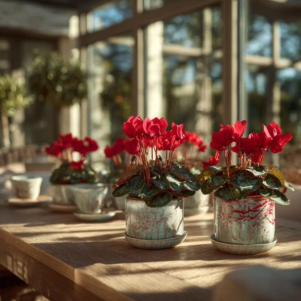 Perzisch cyclaam - Set van 3 - Cyclamen Winfall Scarlet - Hoogte 10-20cm - ⌀9cm