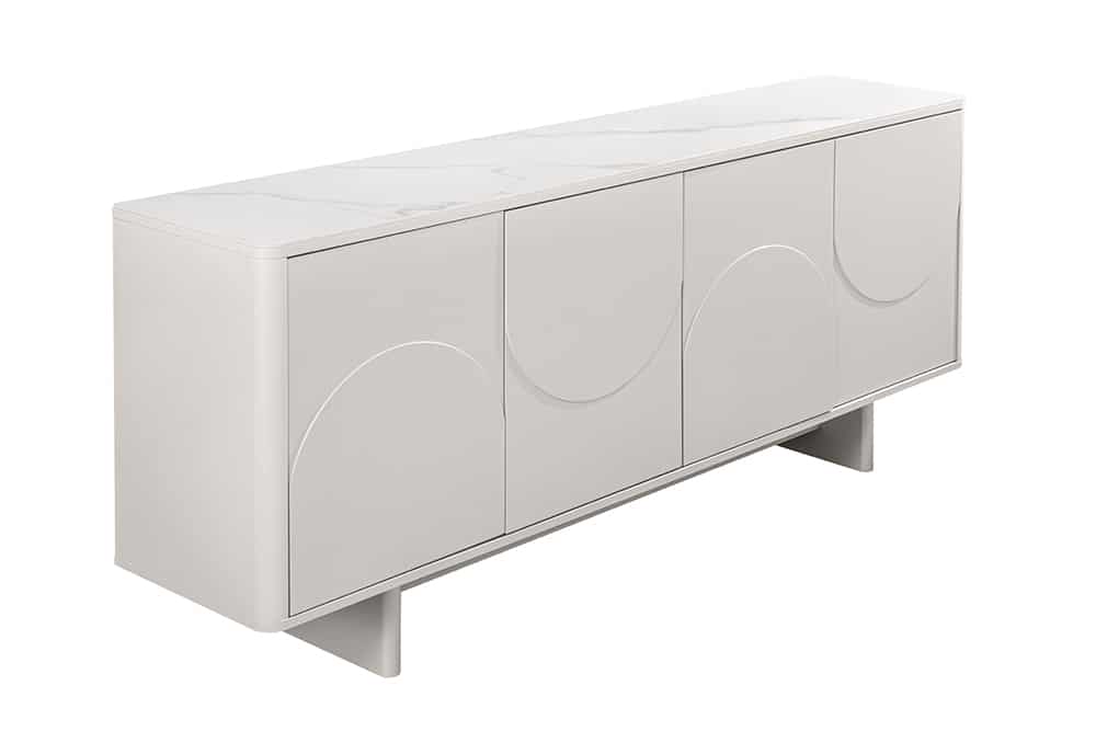 Design Sideboard SAVOY 180cm kaschmir weiß Marmor Keramik mit Stauraum und 3D-Front