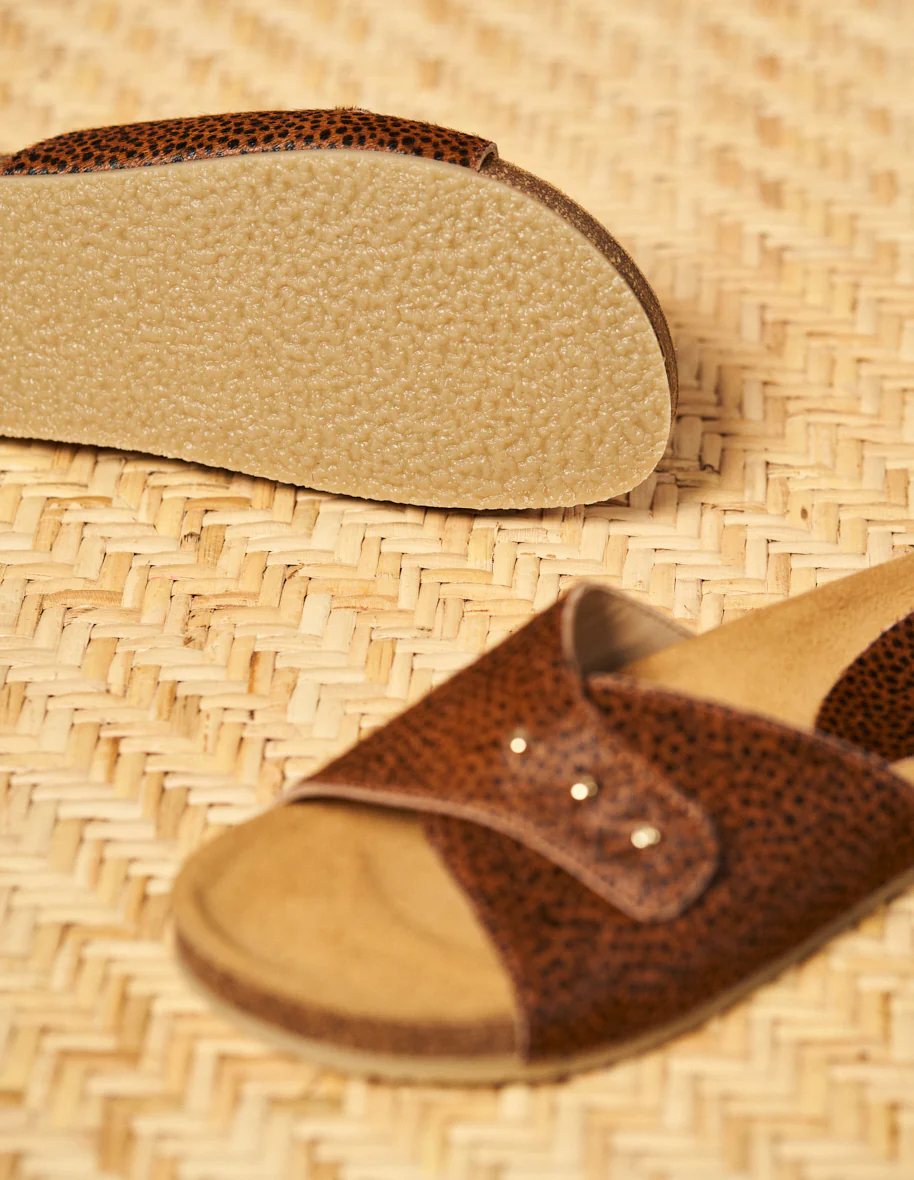 Mules plates Anais - Cuir pony léopard