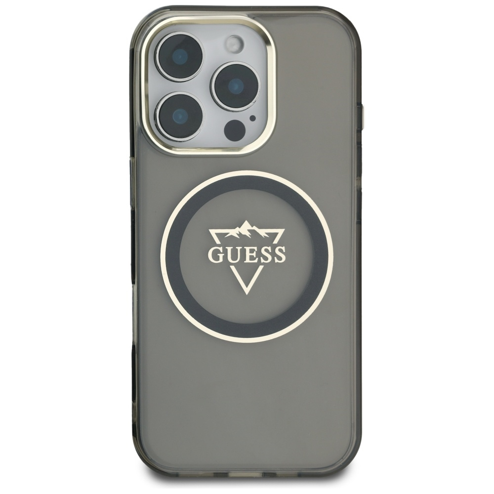 iPhone 16 Pro MagSafe Hardcase Hülle IML Metal Mountain (GUHMP16LHFGTMSLSK) - Schwarz / Transparent